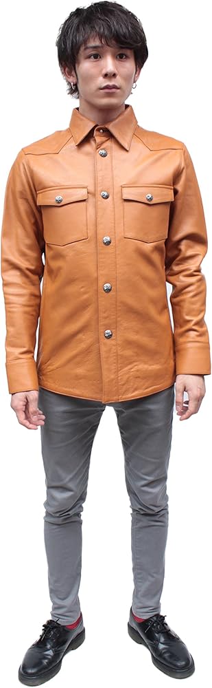 Amazon | [皮の但馬屋] 本革 レザーシャツ メンズ 牛革 ステン